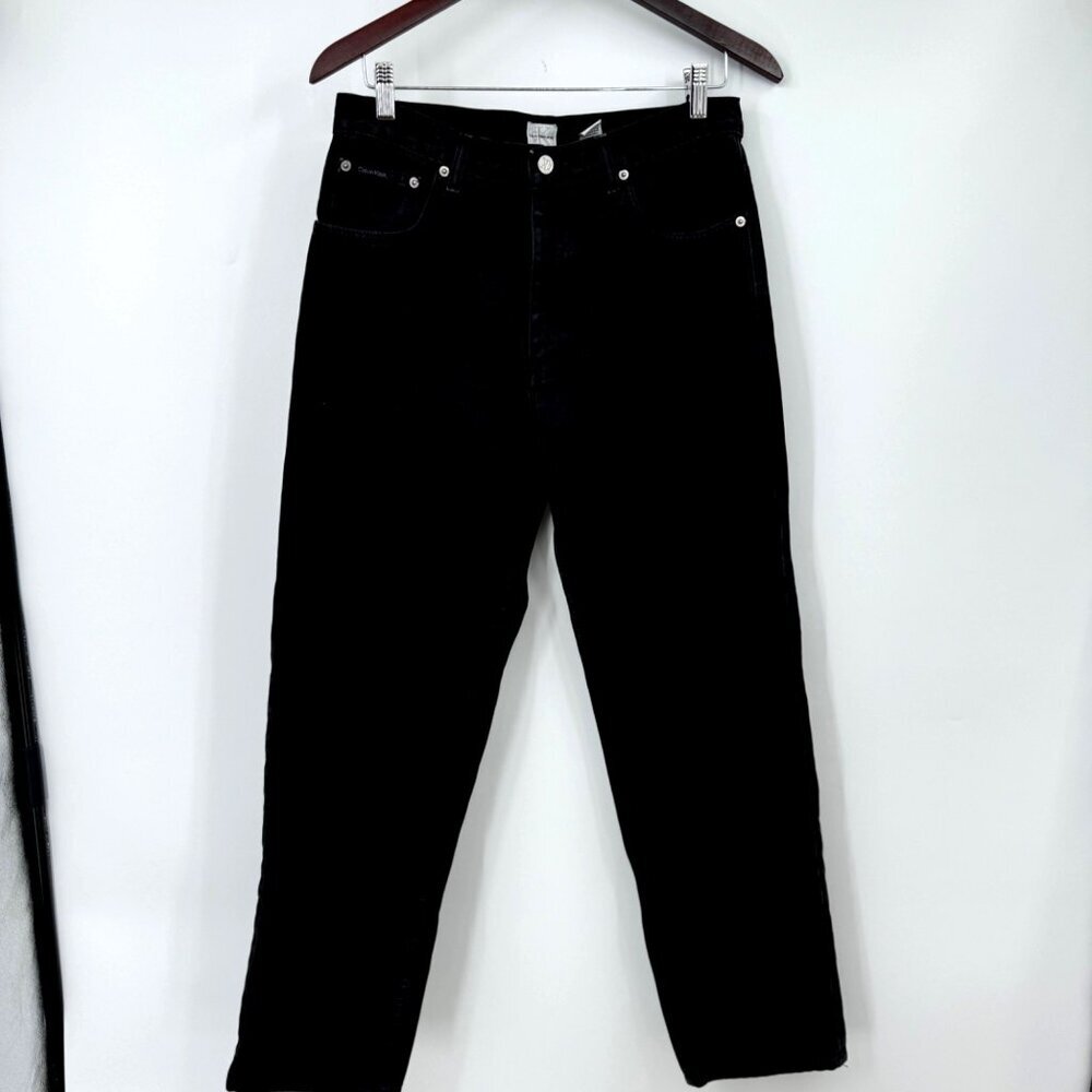 Vintage Calvin Klein Black High Waisted Jeans size 31 cotton leather black patch